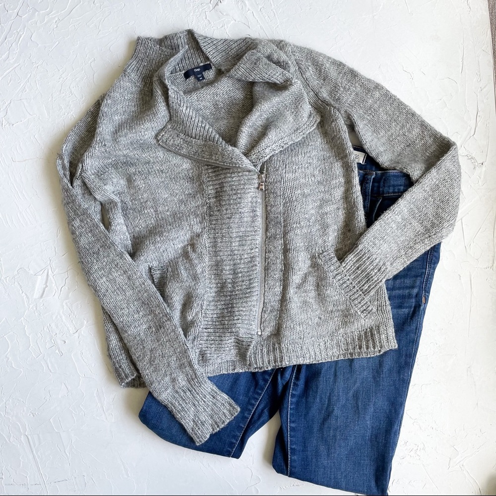 Gap Grey Moto Style Zip Sweater Jacket Cardigan